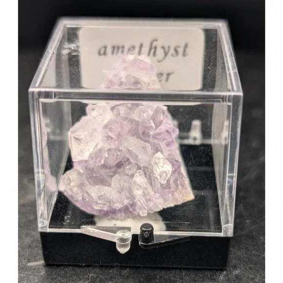Natural Amethyst Crystal Cluster Specimen in Display Box | Purple Quartz Mineral - Picture 3 of 3
